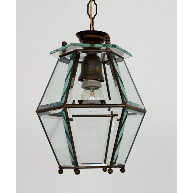 Mid-Century Modern Italian Brass and Cut Glass Pendant Lamp, 1960s For Sale - Image 3 of 14