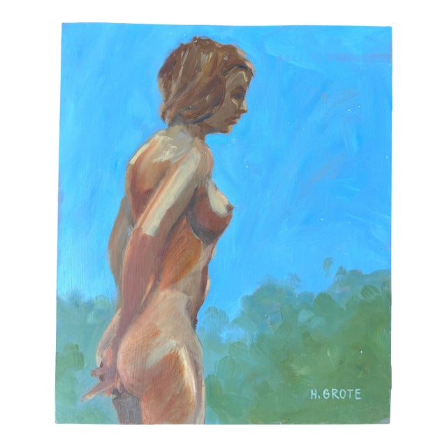 Vintage Impressionist Oil Painting of Nude Woman For Sale