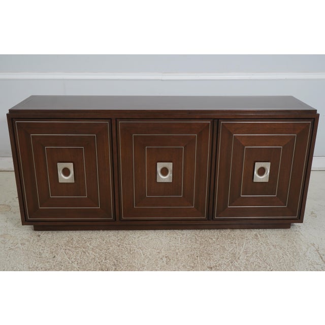 Age: C.2020 Details: Nickel Inlaid Top & Doors Quality Construction Brown Mahogany Finish Felt Lined Silverware Drawer 3...
