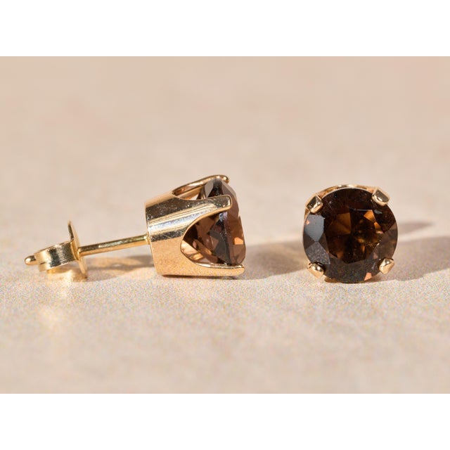 Contemporary The Fairbanks Ranch: 14K Gold Smokey Quartz Stud Earrings, 2 Pieces For Sale - Image 3 of 6