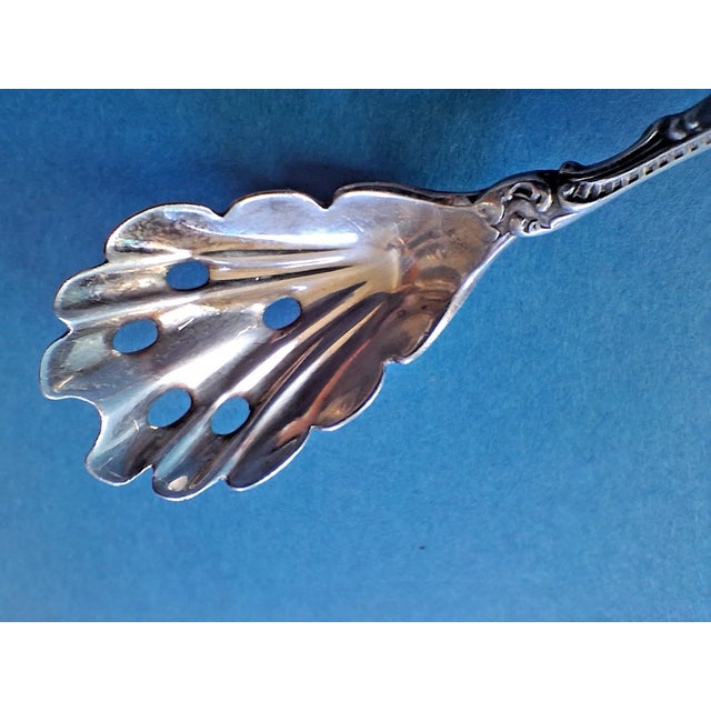 Rococo 1891 Watteau by Durgin Sterling Silver 7 1/2" Long Handle Pierced Olive Spoon No Mono For Sale - Image 3 of 7