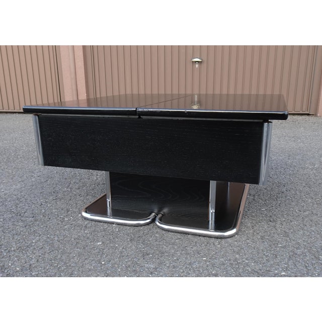 1970s Vintage Italian Chrome and Black Ebonised Wooden Coffee Table with Hidden Bar, 1970s For Sale - Image 5 of 18