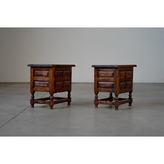 Antique Spanish Nightstands in Walnut, 1900s, Set of 2 For Sale - Image 6 of 10