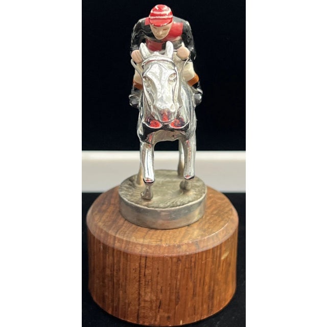 Lejeune Chrome Newmarket, Galloping Thoroughbred Racehorse W/ Black/ Red Enamel Jockey For Sale - Image 4 of 10