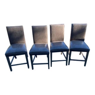 Restoration Hardware Hudson Parsons Leather Counter Stools - Set of 4 For Sale