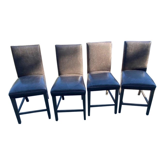 Restoration Hardware Hudson Parsons Leather Counter Stools - Set of 4 For Sale