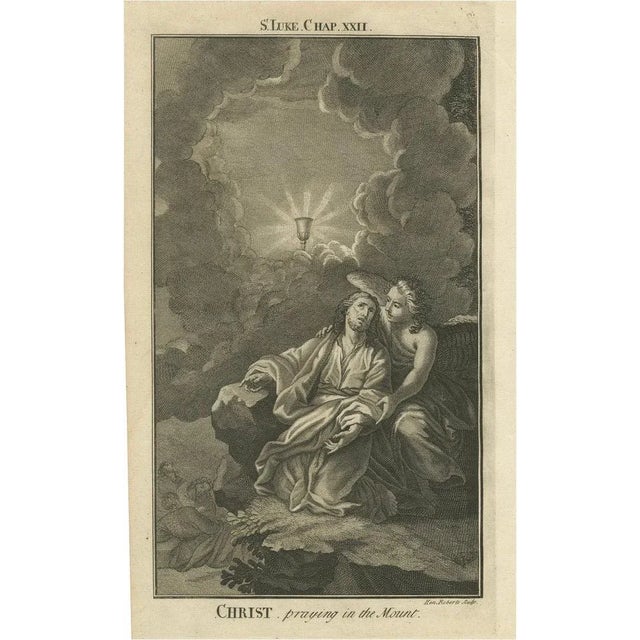 Em. Roberts, Christ Praying in Gethsemane Engraving Luke XXII Garden of Olives, 1735, Print For Sale - Image 10 of 10