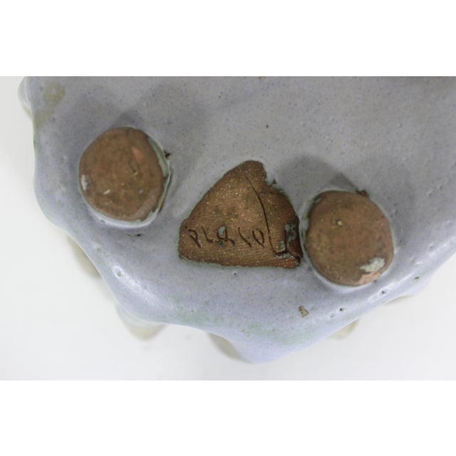 Vintage Sculptural Signed Studio Pottery Footed Bowl Organic Ruffled Edge For Sale - Image 13 of 13