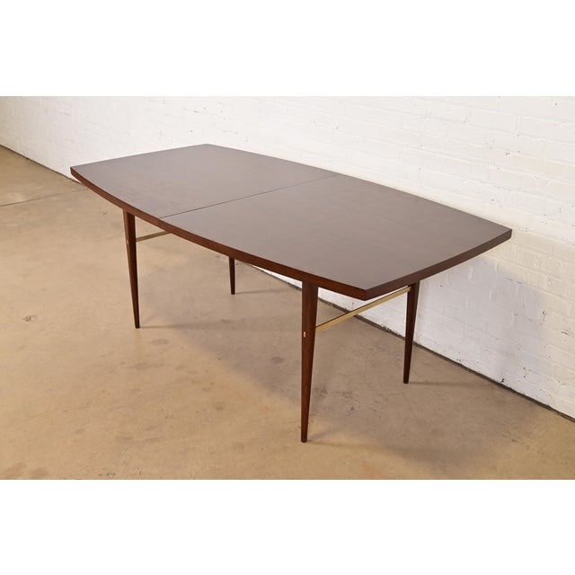 Brown Paul McCobb for Directional Mid-Century Modern Walnut and Brass Extension Dining Table, Newly Refinished For Sale - Image 8 of 14