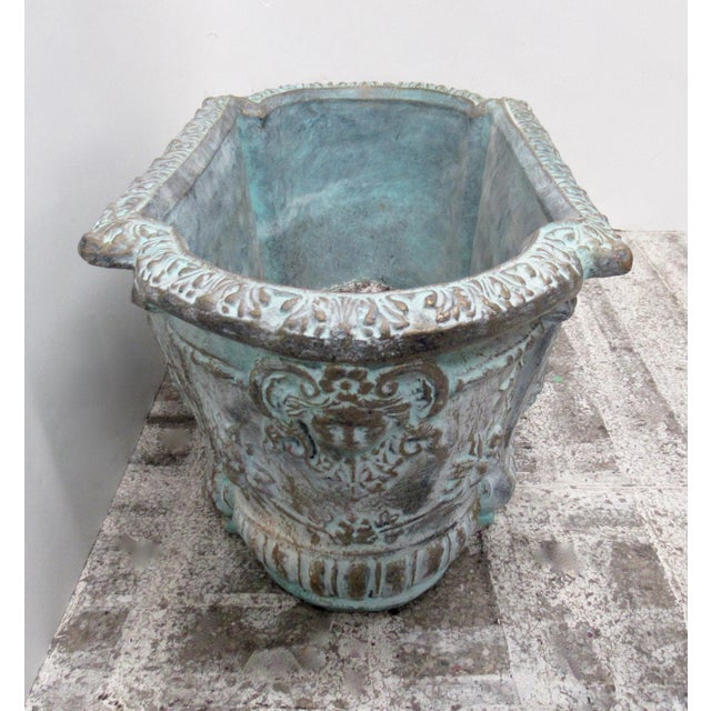 Tiffany Blue French Mediterranean-Style Tiffany Blue & Bronze Elongated Concrete Garden Planter For Sale - Image 8 of 13