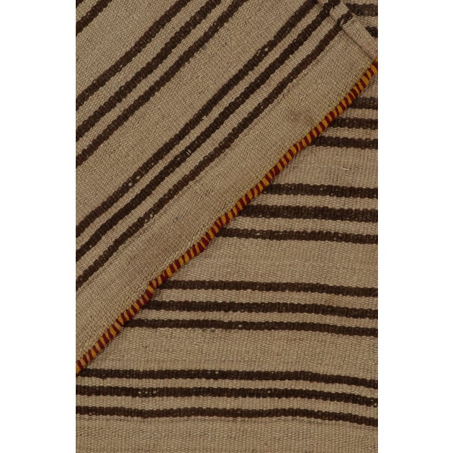 Textile Vintage Kilim Rug With Beige-Brown Stripe Patterns, Panel-Woven Style For Sale - Image 7 of 7