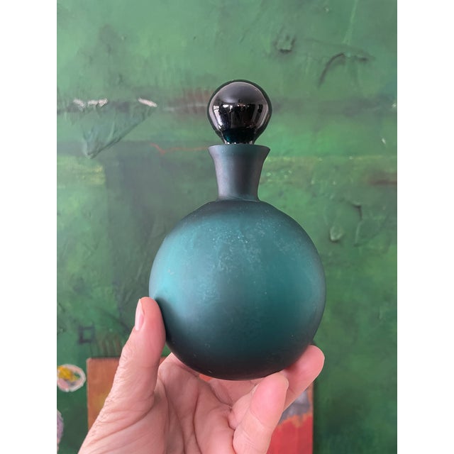Late 20th Century Vintage Teal Satin Glass Decanter For Sale - Image 5 of 10
