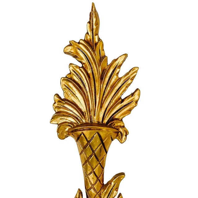 1960 Italian Rococo Giltwood & Tole Two-Arm Candlestick Wall Sconces - A Pair For Sale - Image 4 of 8