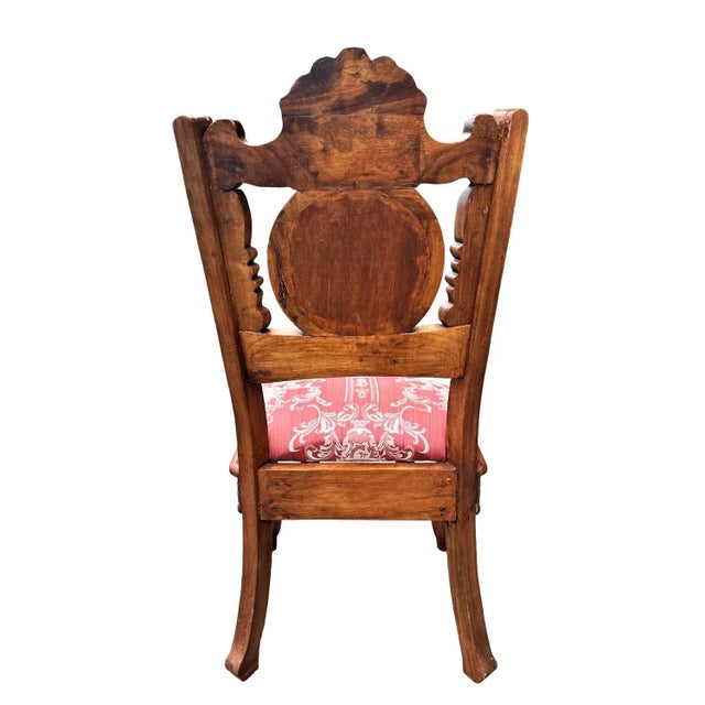 Brown Spanish Baroque Style Heavily Carved Desk and Chair Set With Marble Inserts - Circa 1990 For Sale - Image 8 of 11