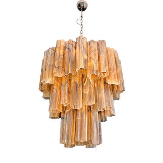 Large Vintage Three-Tier Murano Glass Tube Chandelier, 1990s For Sale