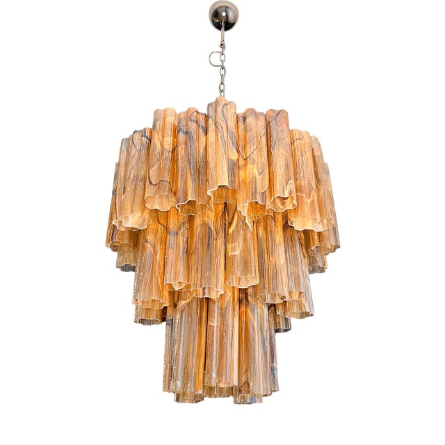 Large Vintage Three-Tier Murano Glass Tube Chandelier, 1990s For Sale