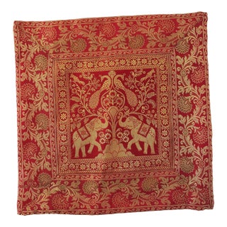 Exotic Silk Throw Pillow With Elephants and Peacocks India For Sale