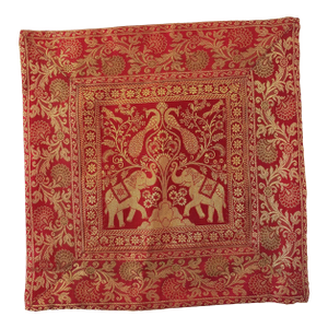 Exotic Silk Throw Pillow With Elephants and Peacocks India