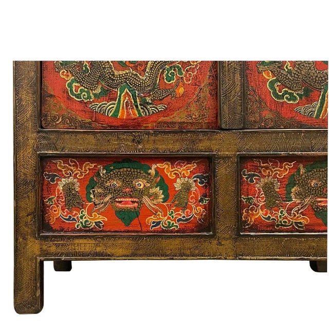 Antique Tibetan Hand Painted Dragon Tall Cabinet For Sale - Image 9 of 12