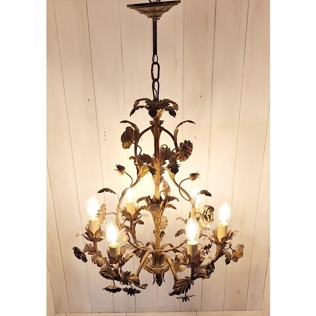 Mid-Century Modern Venetian 6-Light Chandelier in Brass-Colored Metal, 1950s For Sale - Image 3 of 7