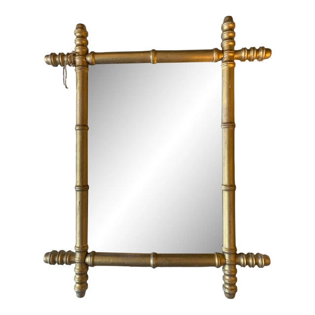 19th Century French Faux Bamboo Wooden Mirror For Sale