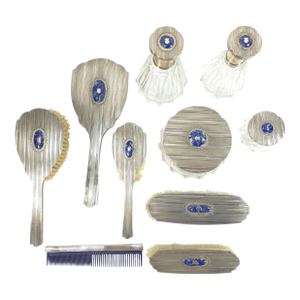 Fratelli Broggi Milan Italy 800 Silver & Gold & Lapis Lazuli Art Deco Dresser Set