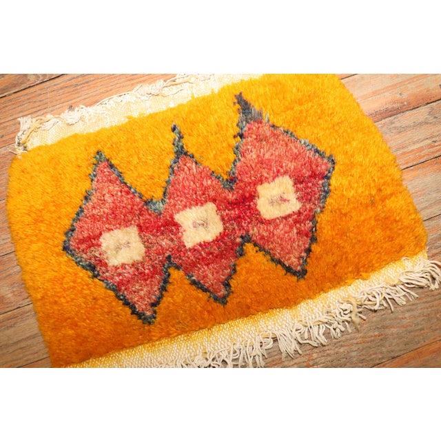 Boho Chic Vintage Zabihi Collection Turkish Tulu Mini Rug - 0'11" x 1'4" For Sale - Image 3 of 5