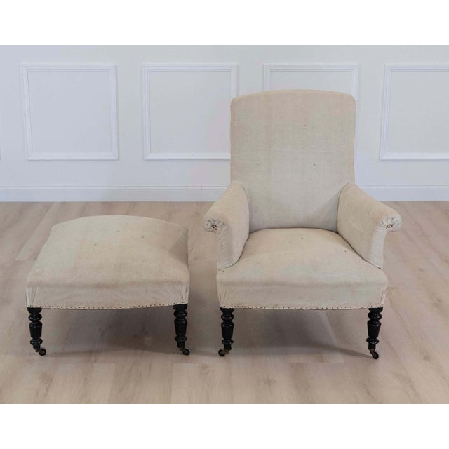 19th Century Napoleon III Square Back Armchair with Matching Footstool For Sale - Image 9 of 9