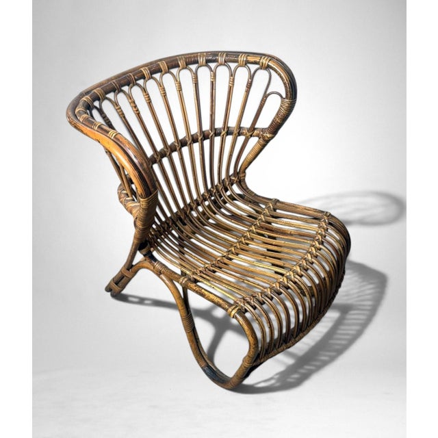 Modern Danish Organic Modern Rattan Lounge Chair in the Style of Viggo Boesen For Sale - Image 3 of 17