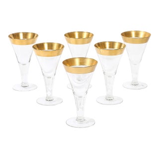 Set of 6 Mid-Century Modernist Gilt Rimmed Wine Glasses by Dorothy Thorpe For Sale