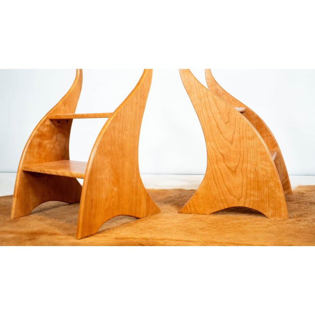 American Studio Cherry Wood Sculptural Library Steps Stool For Sale - Image 16 of 17