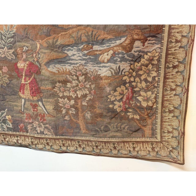 Large French Tapestry with Medieval Hunting Scene in the style of Aubusson For Sale - Image 3 of 7