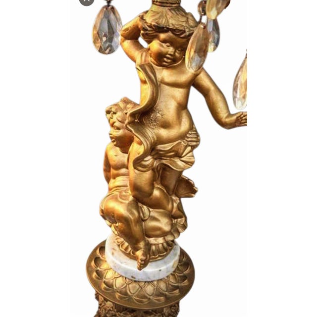 Rare Vintage Hollywood Regency Figural Cherub Candelabra Floor Lamp with Integrated Marble Table available now at Vintage...