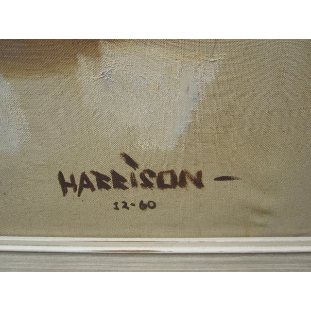 Brown Harrison Mid-Century Abstract Harbor / Fishing Boats — Signed Oil on Canvas, Framed (51" X 39") For Sale - Image 8 of 9