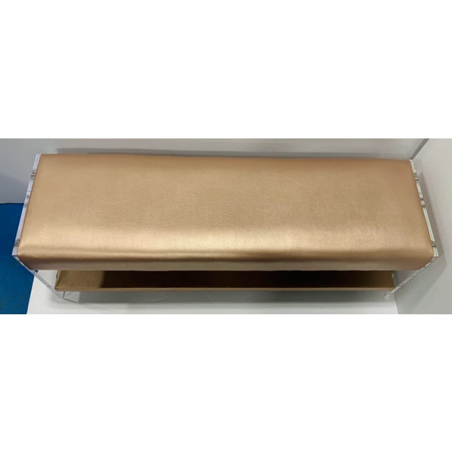 Modern Modern Rose Gold Leather and Acrylic Bench For Sale - Image 3 of 6