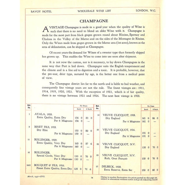 "A Book of Wine and the Wholesale Prices of Wines in the Savoy Cellar" 1937 For Sale - Image 4 of 16