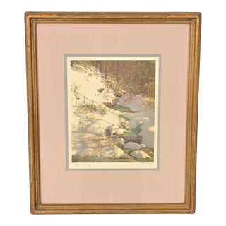 J. Hohenberger Original Artist Signed "January" Lithograph in Carved Giltwood Frame For Sale