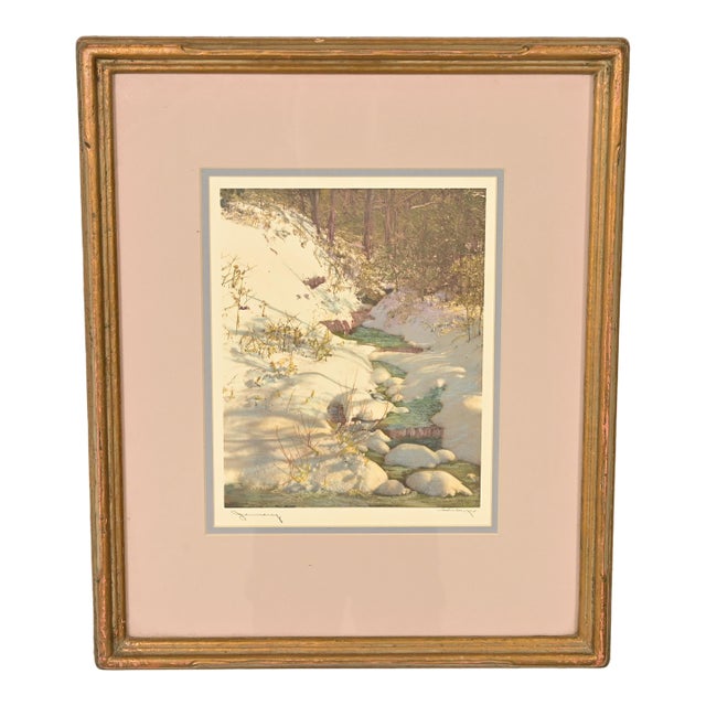 J. Hohenberger Original Artist Signed "January" Lithograph in Carved Giltwood Frame For Sale