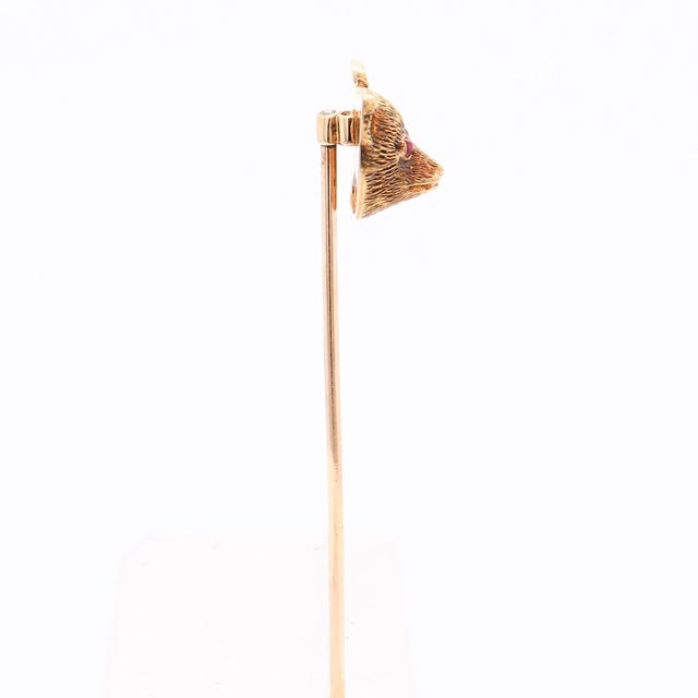 Red Vintage 14k Gold Figural Bear Head Stickpin For Sale - Image 8 of 13