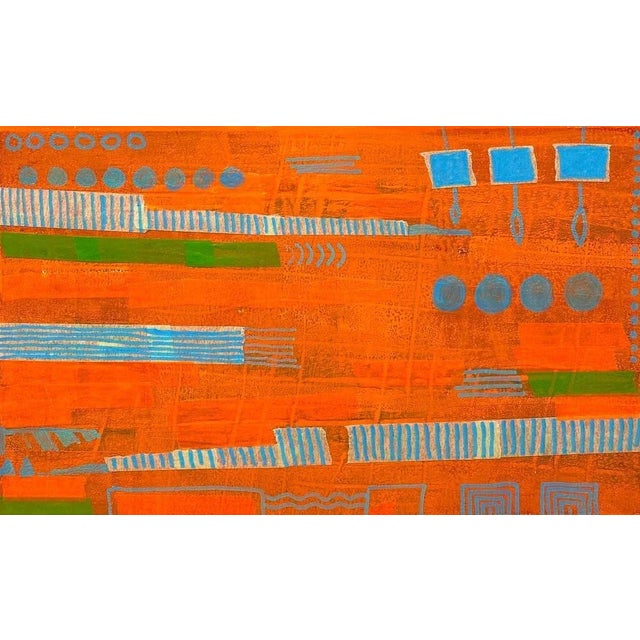 A mixed media artwork on archival arches artist paper. A combination of printmaking, acrylic paint, marker pens and tape....