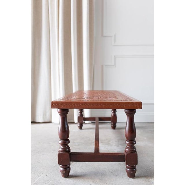 Brown Mid Century Peruvian Hand Tooled Leather Coffee Table or Bench For Sale - Image 8 of 14