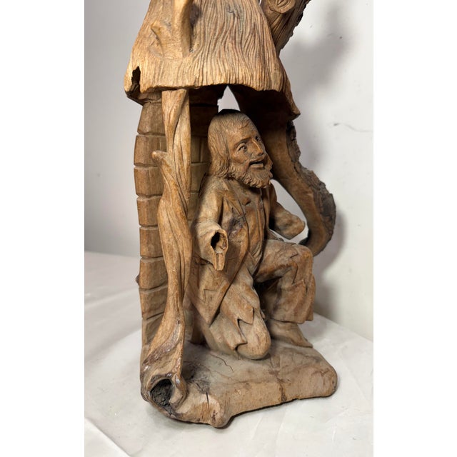 Antique Hand Carved German Tree Trunk Figural Folk Art Sculpture Statue Carving For Sale - Image 12 of 14