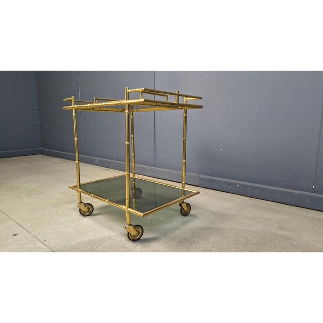 Metal Vintage Brass Faux Bamboo Serving Cart, 1960s For Sale - Image 7 of 12