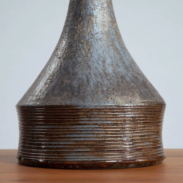 Studio Pottery Lamps in Gray, Blue, and Brown attributed to Bo Borgstrom, Sweden, 1970s, Set of 2 For Sale - Image 10 of 13