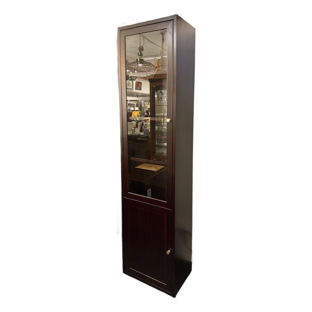 Tall Wood Display Cabinet With Glass Door and Lower Storage For Sale