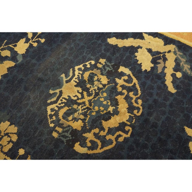 Textile Small 1920s Navy Field Floral Deco Art Antique Chinese Peking Rug 3'2'' X 6'2' For Sale - Image 7 of 10