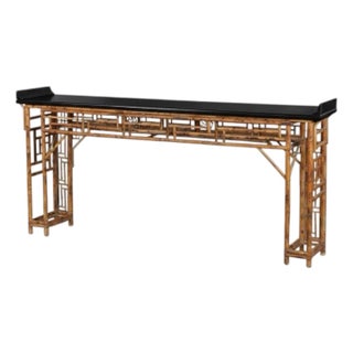 Chinoiserie Chine Brighton Pavilion Style Burnt Bamboo Altar Console Table For Sale