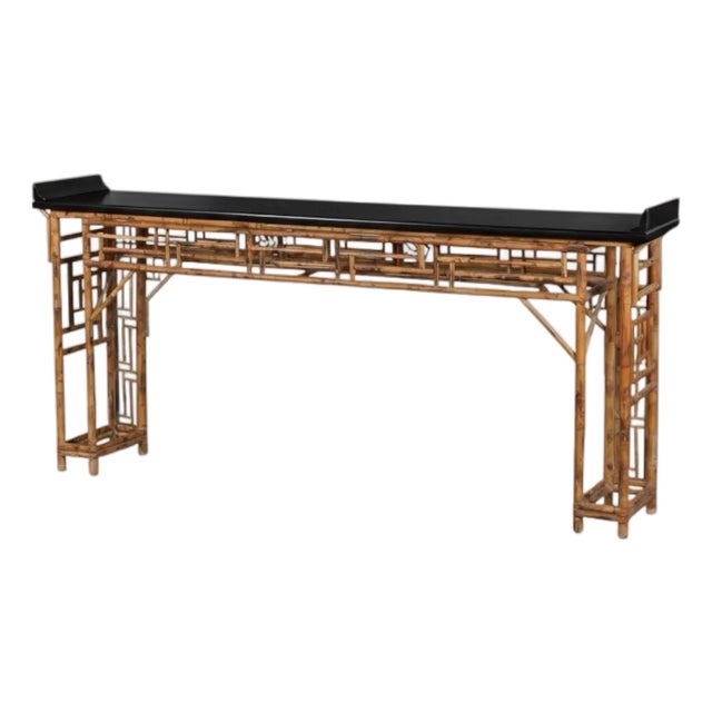 Chinoiserie Chine Brighton Pavilion Style Burnt Bamboo Altar Console Table For Sale