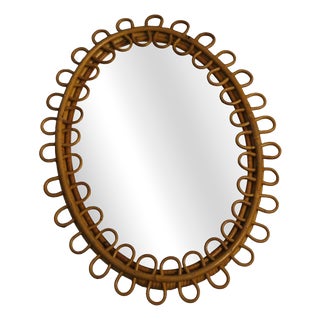 Vintage Rattan and Bamboo Mirror, 1960s For Sale