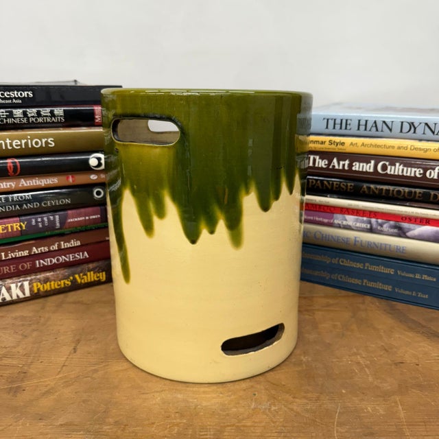 Green Green and Cream Ceramic Hibachi with Drip Glaze Detail For Sale - Image 8 of 13